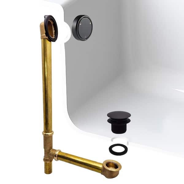 22 in. Brass Bath Waste and Overflow 17 Gauge with Deep Soak Faceplate Cover and Tip-Toe Drain in Matte Black