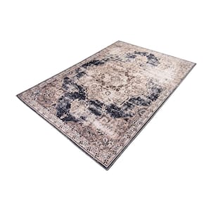 L'Baiet Cameron Beige Distressed Washable 5 ft. x 7 ft. Area Rug