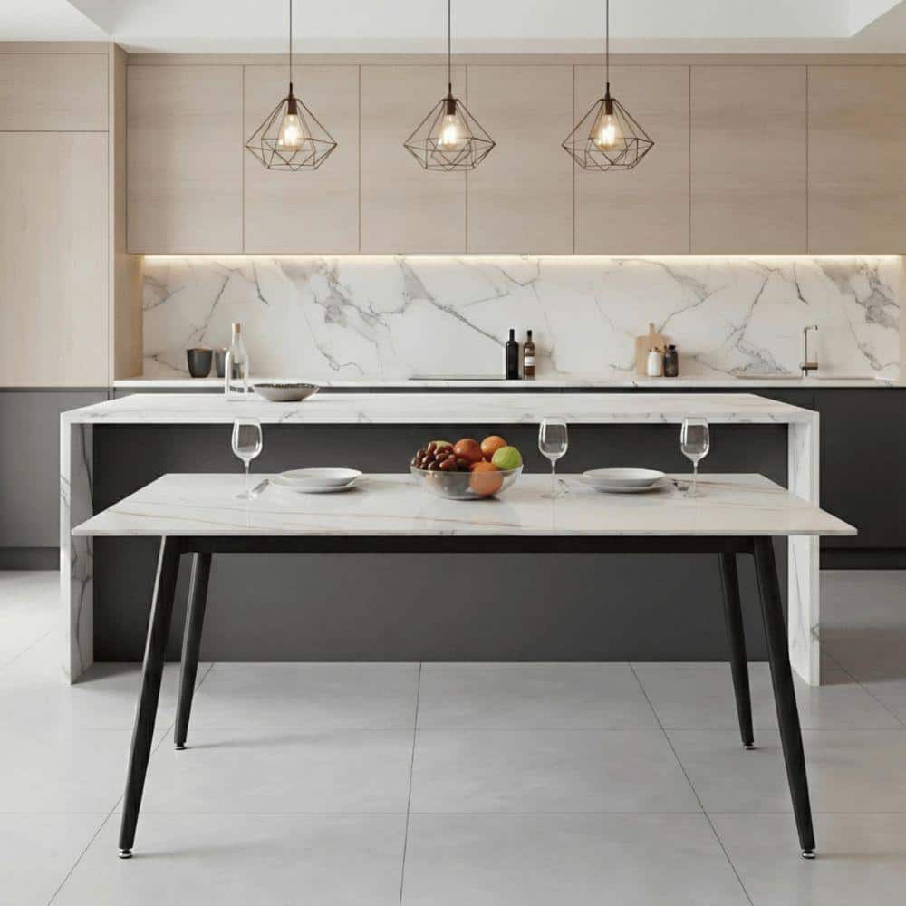 Leisuremod Zayle Dining Table with a 71 in. Sintered Stone Rectangular ...