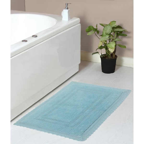 HOME WEAVERS INC Opulent Reversible 100% Cotton Bath Rug Set, Mat Non Slip, 21x34 Rectangle, Aqua