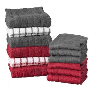 Paprika/Graphite Variety 12-Pack Checked and Solid Kitchen Towel and Dish Cloth Set
