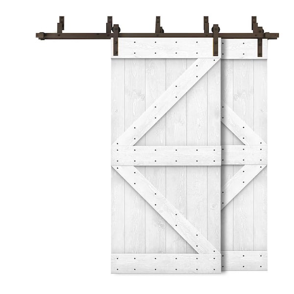 CALHOME 60 in. x 84 in. K Series Bypass White Stained Solid Pine Wood Interior Double Sliding Barn Door with Hardware Kit