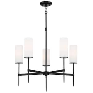 First Avenue 5-Light Black Candlestick Chandelier with Etched White Glass Shades