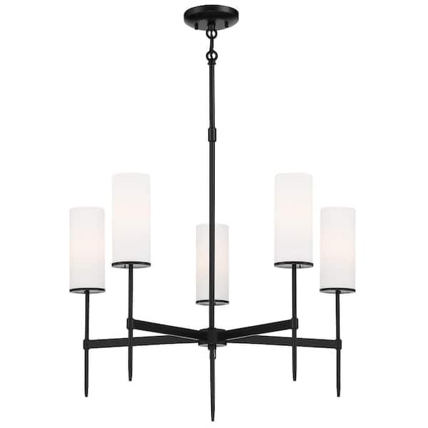 Minka Lavery First Avenue 5-Light Black Candlestick Chandelier with Etched White Glass Shades