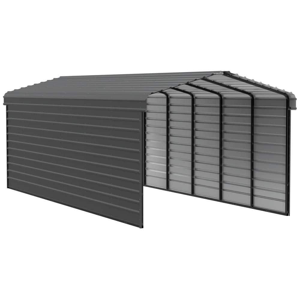 Charcoal Steel Peak Carport Kit with 2-Sided Enclosure