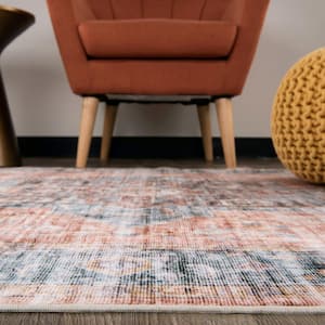 Rust 5 ft. x 7 ft. Distressed Traditional Machine Washable Area Rug