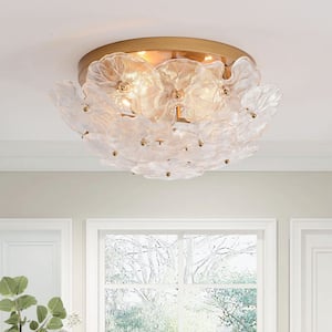 Cervine 18.5 in. in Diameter 4-Light Brushed Brass Flower Crystal Glass Flush Mount