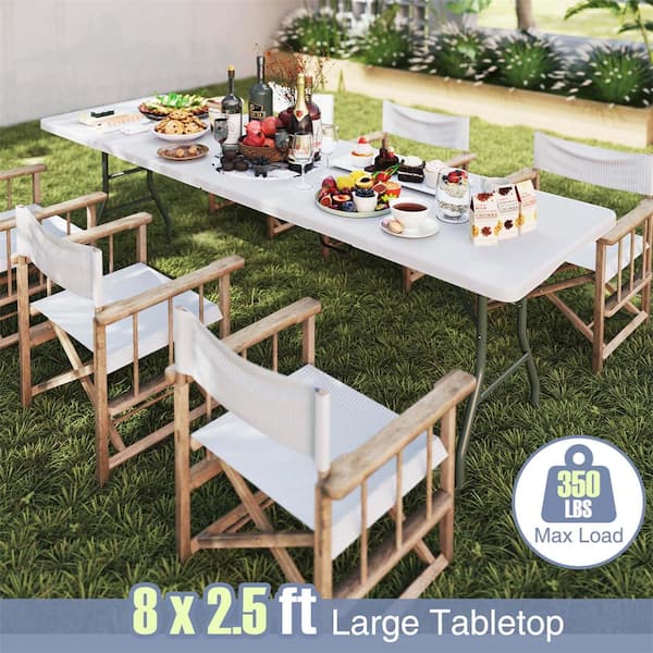 Costway 96 in. White Rectangle Metal Portable Folding Table with
