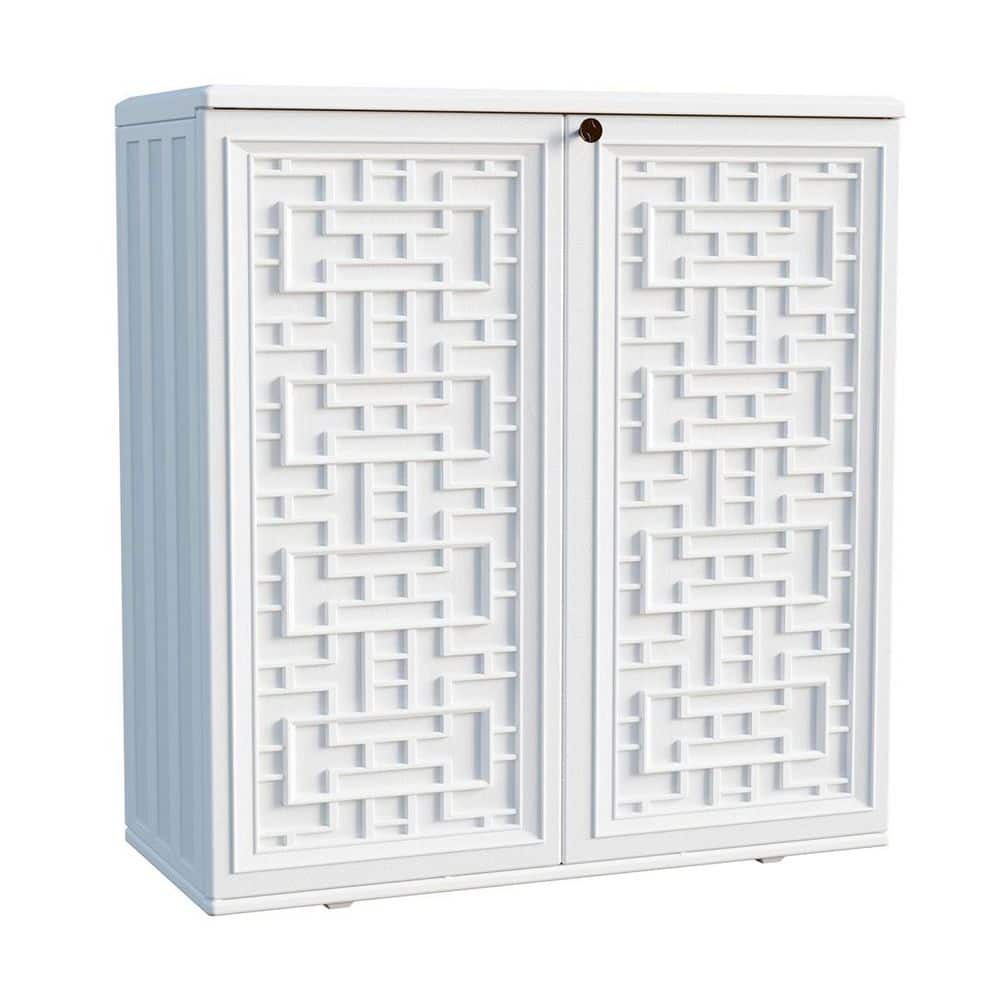 Off White Resin 15 in. x 34.3 in. x 36.2 in. Outdoor Kitchen Cabinet Weatherproof Storage with Shelf 60 Gal. Capacity price history on PriceWatchPro