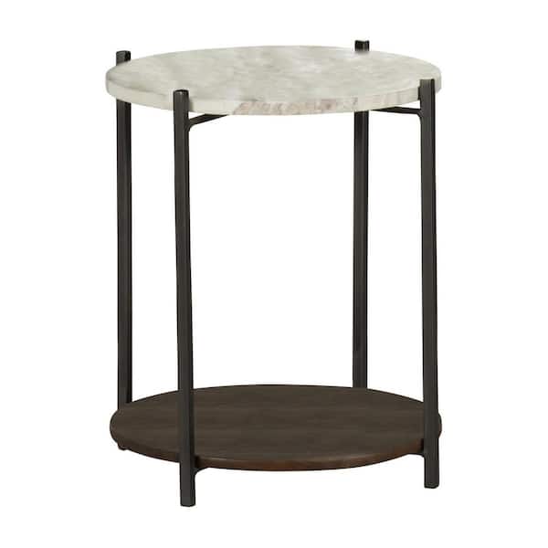 Coaster 17.5 in. White and Gunmetal Round Marble Top Accent Table