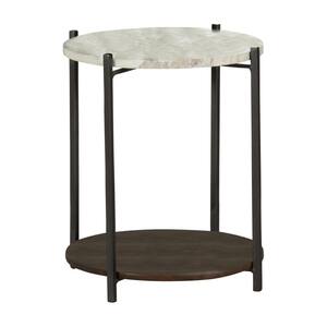 17.5 in. White and Gunmetal Round Marble Top Accent Table