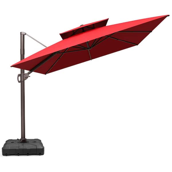 10 ft tilt patio umbrella Outsunny 10ft. Solar LED Cantilever Umbrella, Offset Hanging Umbrella with  360 Rotation, Cross Base, 8 Ribs, Tilt and Crank for Yard, Khaki