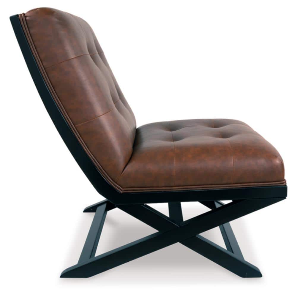 Traditional Brown Faux Leather and Wood Accent Chair