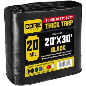 20 ft. x 30 ft. Black 20 Mil Heavy Duty Polyethylene Tarp, Waterproof, UV Resistant, Rip and Tear Proof