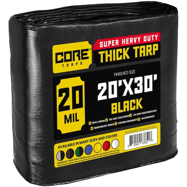 CORE TARPS 20 ft. x 30 ft. Black 20 Mil Heavy Duty
