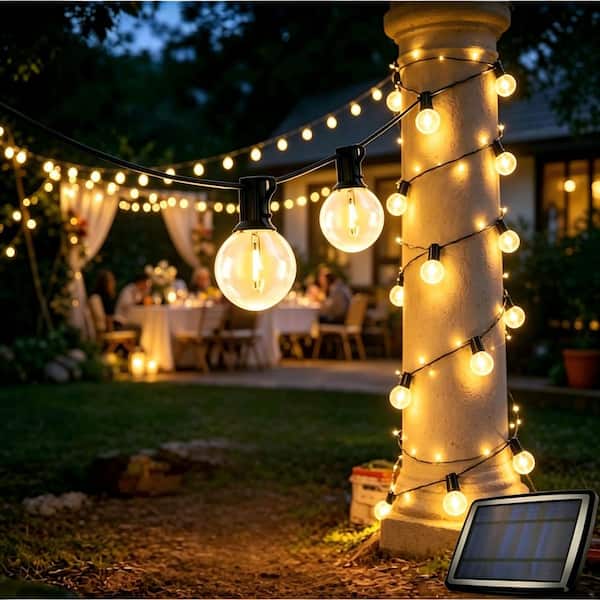 25-Light 50 ft. Outdoor Solar LED G40 Integrated LED Globe Shatterproof 2700K Patio Garden String-Light