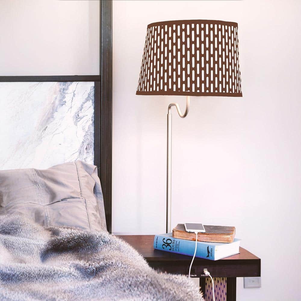 Madison Mid-Century Modern Side Table with Built-In LED Lamp and USB Ports, Havana Brown