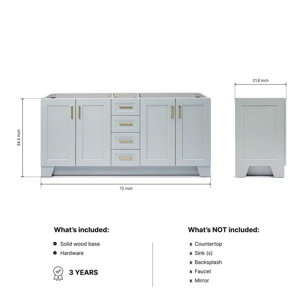 Taylor 72" Gray Double Freestanding Vanity with Brass Hardware
