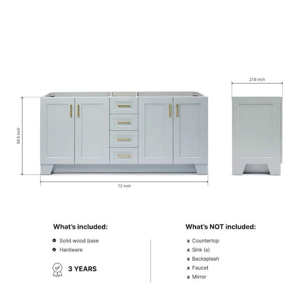 Taylor 72 in. W x 21.5 in. D x 34.5 in. H Double Freestanding Bath Vanity Cabinet Only in Gray