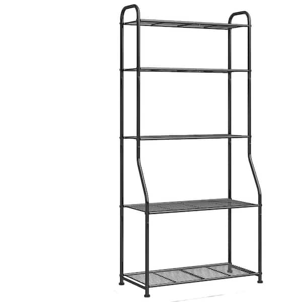 S.S PLANTS　653035 サイドアクリルブラック Hcman 5-Tier Black Metal Plant Stand Shelf with Waterproof Design