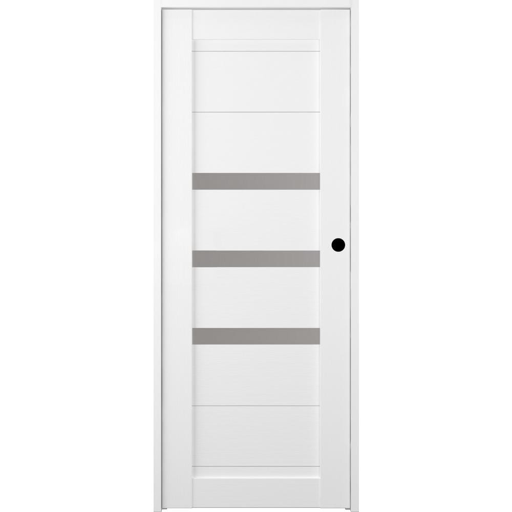28 in. x 80 in. Left-Hand 3-Lite Frosted Glass Solid Core Dora Bianco Noble Wood Composite Single Prehung Interior Door price history on PriceWatchPro