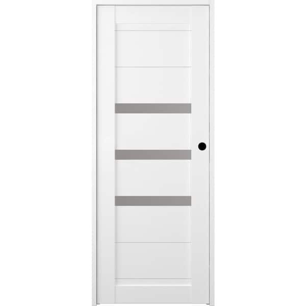 Belldinni 28 in. x 80 in. Left-Hand 3-Lite Frosted Glass Solid Core Dora Bianco Noble Wood Composite Single Prehung Interior Door