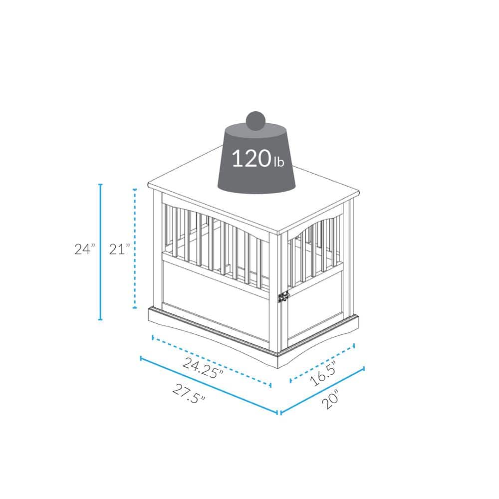 White Solid Wood Pet Crate End Table with Lockable Gate