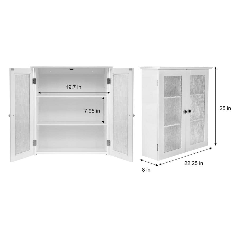 Connor Crisp White 2-Door Wall Cabinet with Textured Glass