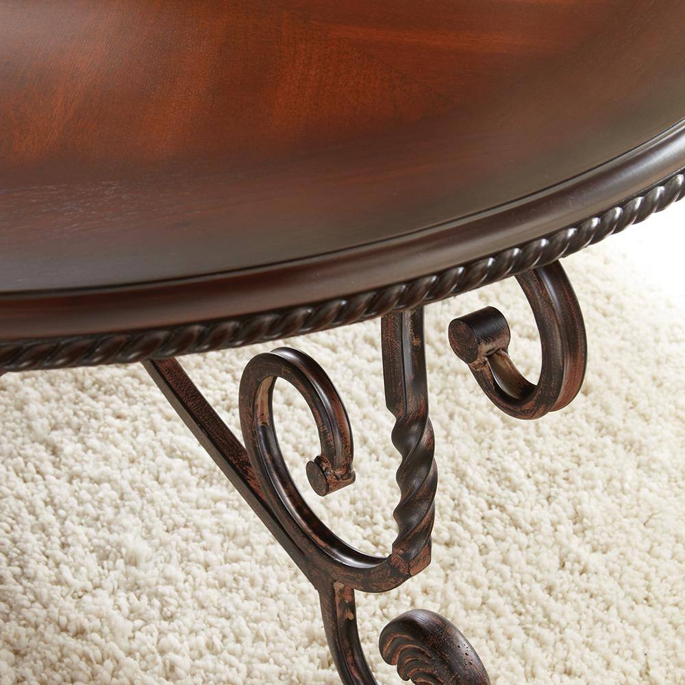 Crowley Round Cherry Wood and Metal End Table