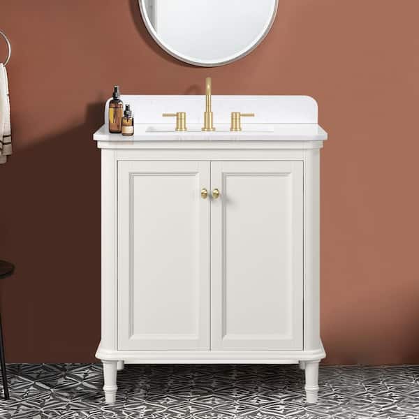 Cliveden 30 in. Single Sink Freestanding Cameo White Bath Vanity with Volakas Engineered Stone Top (Assembled)