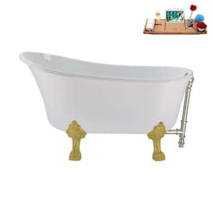 51 in. Acrylic Clawfoot Non-Whirlpool Bathtub in Glossy White with Brushed Nickel Drain And Brushed Gold Clawfeet