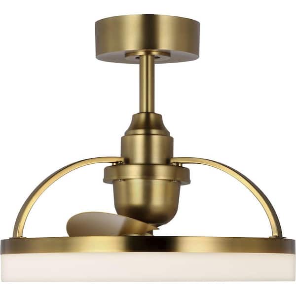 Shear Collection 19.56 in. Indoor Outdoor 3-Blade Brushed Bronze Ceiling Fan with Gold Blades