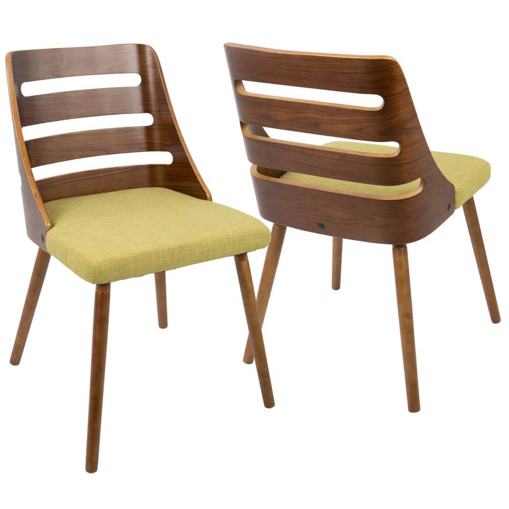 Green Upholstered Walnut Ladderback Side Chair