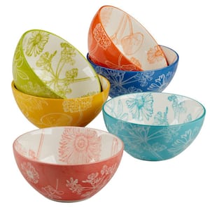 Botanical 12.46 fl. oz. Multi-Colored Porcelain Bowl (Set of 6)