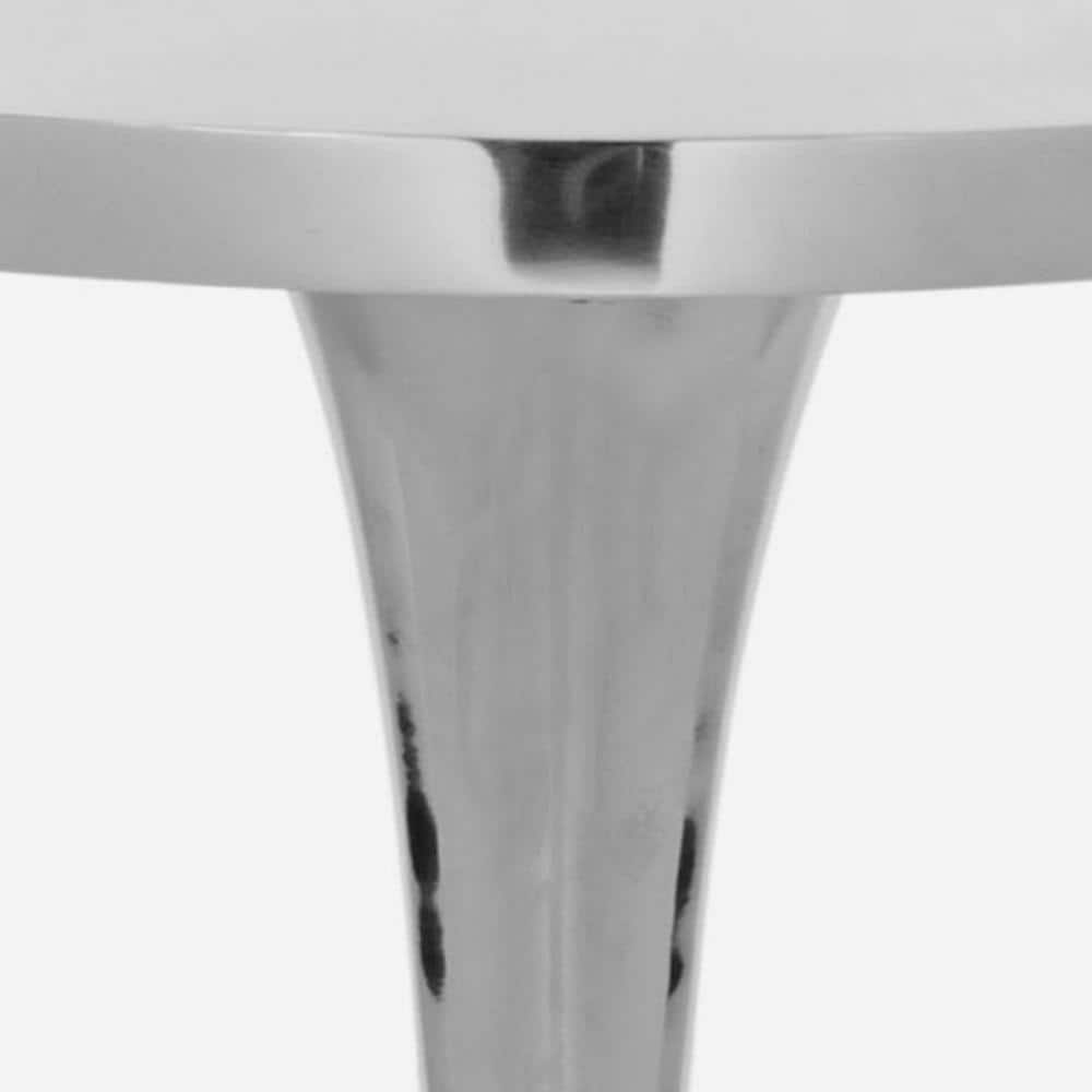 Galium Silver Aluminum Round Side Table with Mirrored Top