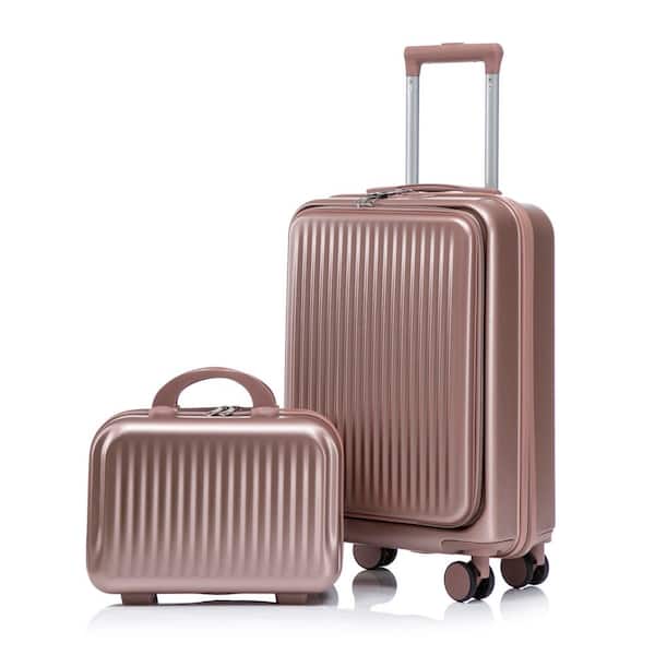 2-Piece 20in.Champagne ABS Hardside Spinner Luggage Set w/ 14in. Cosmetic Case,Combination Lock and Front Opening Design