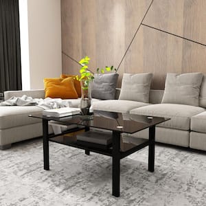 39.37 in. Black Rectangle Glass Coffee Table, Modern Simple