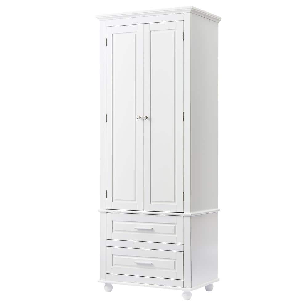 24 in. W x 15.7 in. D x 62.5 in. H White MDF Freestanding Tall Linen Cabinet with Adjustable Shelf and 2-Drawers