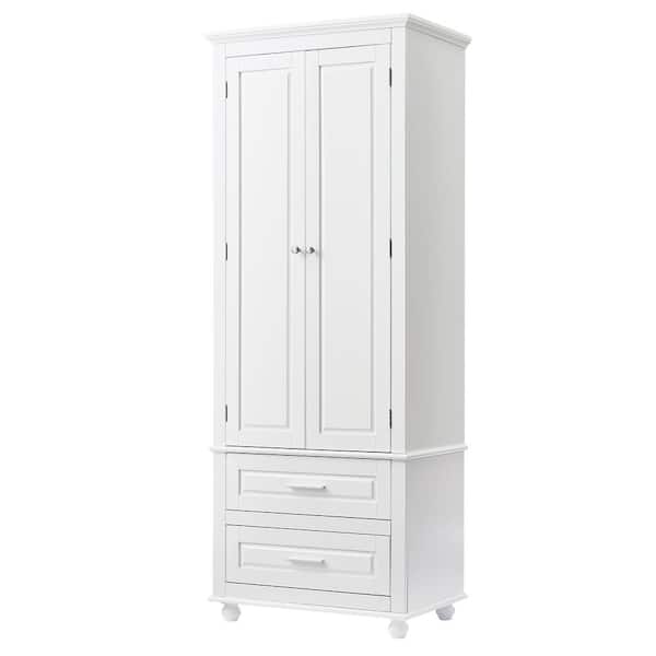 Cesicia 24 in. W x 15.7 in. D x 62.5 in. H White MDF Freestanding Tall Linen Cabinet with Adjustable Shelf and 2-Drawers