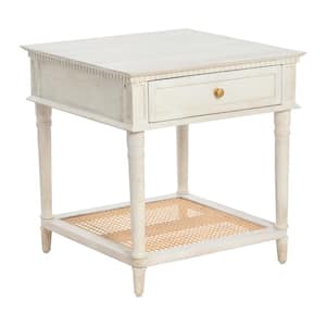 Maxwelton 24 in. Coastal White Acacia Wood and Cane Accent Side Table