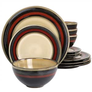 Everston 12-Piece Stoneware Dinnerware Set in Red and Brown (Service Set For 4)