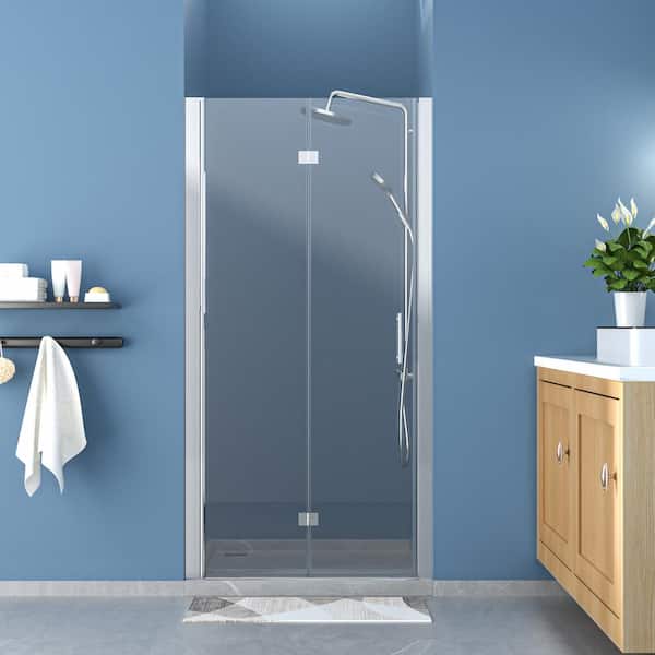 LORDEAR 36 in. W x 72 in. H Bifold Semi-Frameless Shower Door in Chrome Finish with Clear Glass