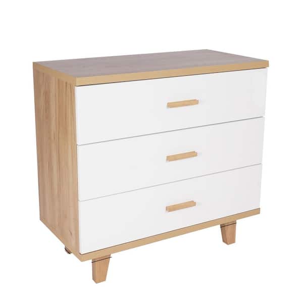 Tidoin White Modern Wood Accent Storage Cabinets with 3-Drawers
