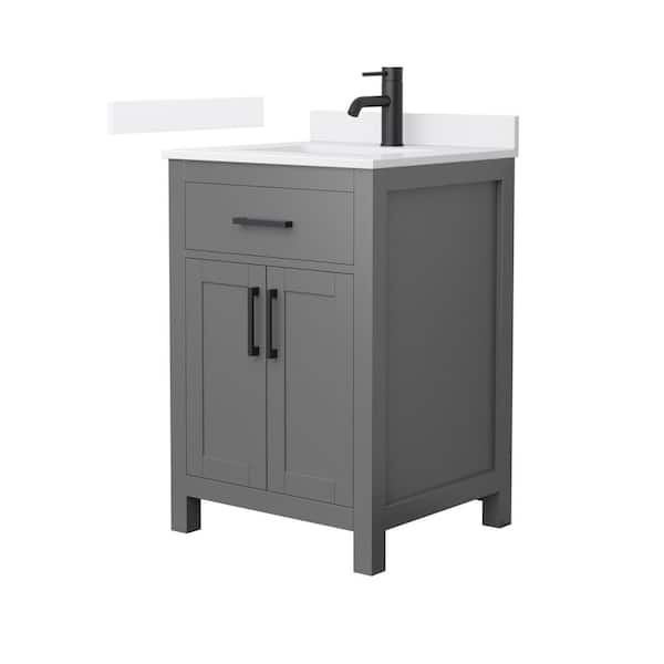 Wyndham Collection Beckett 24 in. Single Freestanding Dark Gray Bath Vanity with White Quartz Top (Assembled)
