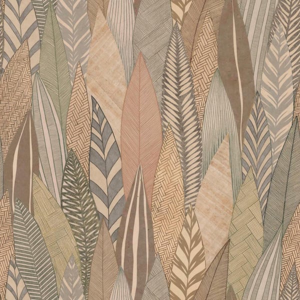 RoomMates Tan Fern and Feathers Vinyl Peel and Stick Wallpaper Roll (28.29 sq. ft.)