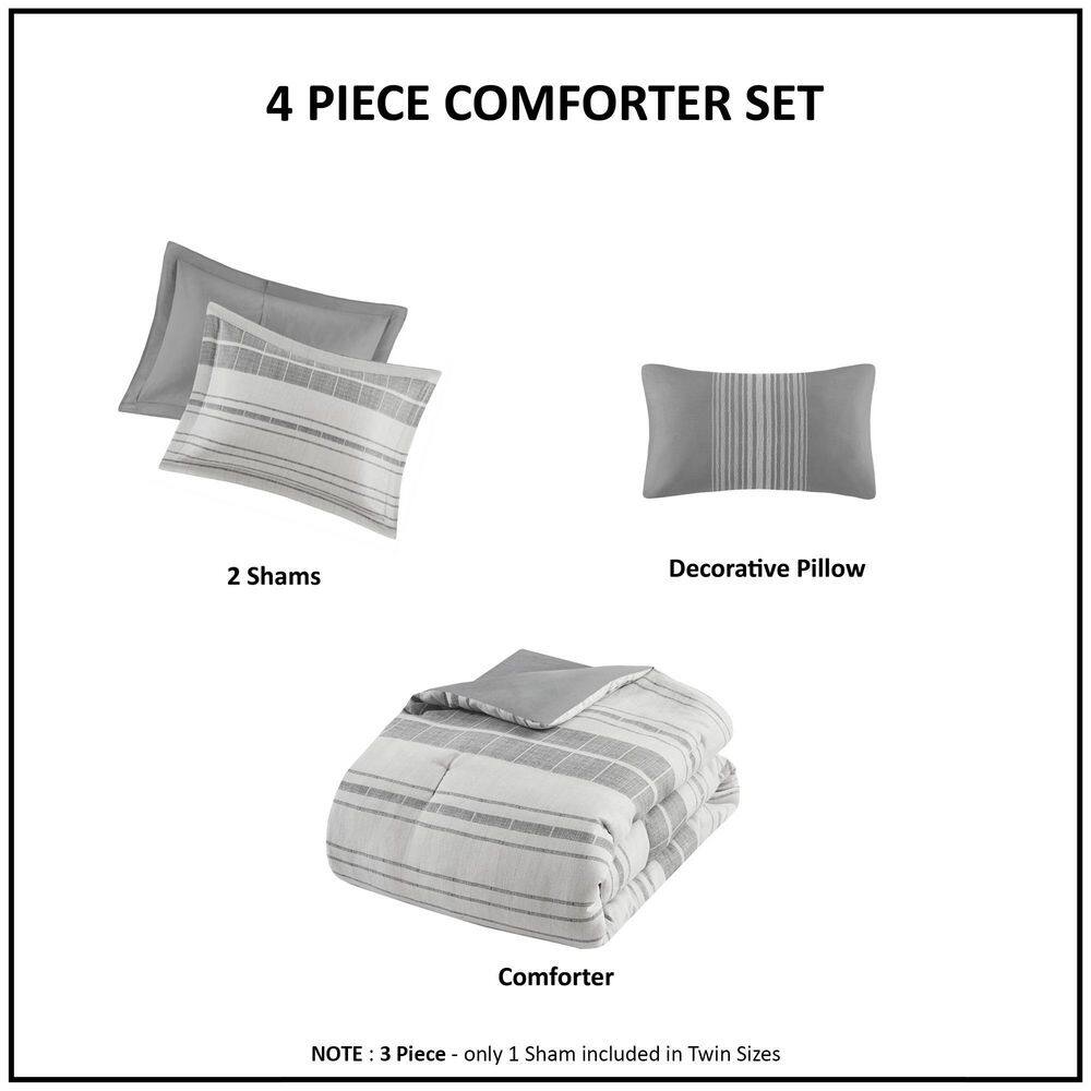 Full Gray Microfiber Striped Comforter Set with Throw Pillow