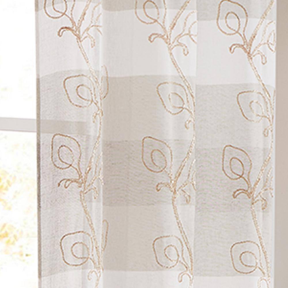 Silvia Embroidered Floral Sheer Linen Grommet Curtain Set