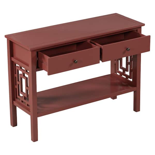Z-joyee Red Wood Storage Accent Chest with 2-Drawers and 1-Shelf