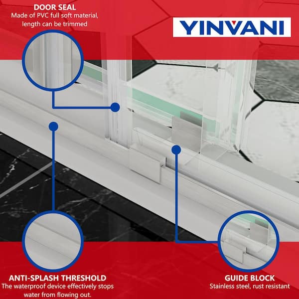 YINVANI 60 in. W x 76 in. H Double Sliding Frameless Bypass