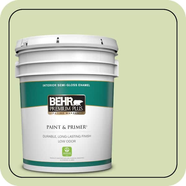 BEHR PREMIUM PLUS 5 gal. #420C-3 Celery Bunch Semi-Gloss Enamel Low Odor Interior Paint & Primer
